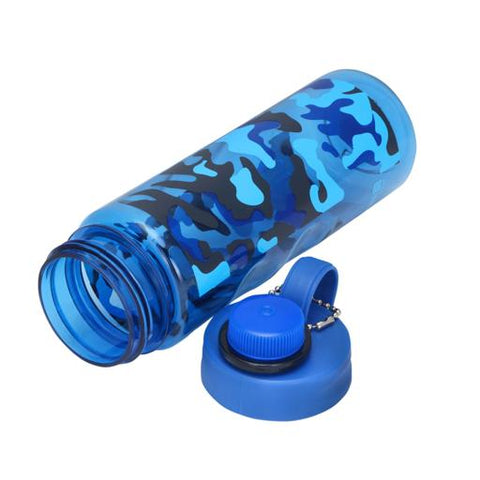 600ml Reusable Water Bottle | Leakproof Wide Mouth Plastic Water Bottle with Carry Clip & Button Lock | BPA-Free Travel Bottle | Blue