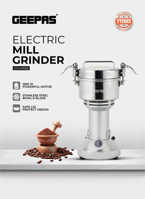 Powerful Electric Mill Grinder: Coffee, Spice & Bread Grinding - 300g Capacity, Stainless Steel, Ergonomic Grip 0.3 kg 1600 W GCG41026 Silver