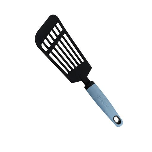 Delcasa Nylon Slotted Turner- DC3364/ with PP Handle, Stylish and Long/ Gentle on Cookware, Ideal for Serving, Transferring, Draining and Cooking Food/ Highly Durable, Light-Weight, Versatile Uses/ Black and Blue