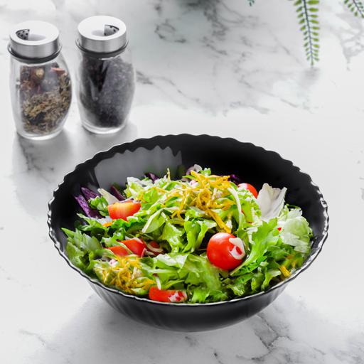 8" Opalware Salad Bowl, Black Wave Series, Microwave & Dishwasher Safe, Lightweight Serving Bowl, Black – RF11906