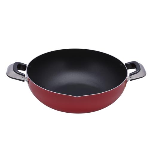 Kadai Wok Pan 26 CM – Induction Safe Non-Stick Granite Coated Frypan with Heat-Resistant Handles, Durable Cookware Casserole Pan for Frying, Sautéing & Cooking Red 26 CMcm