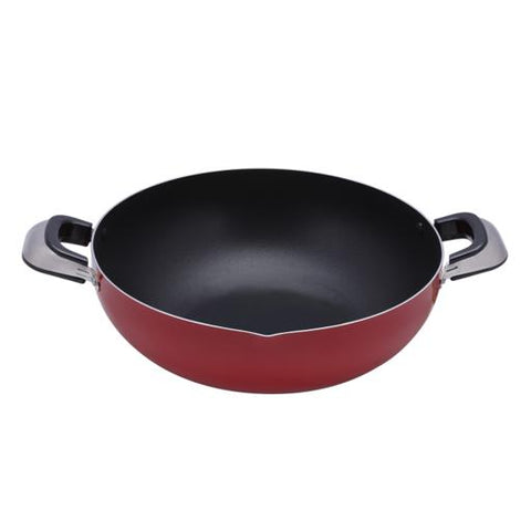 Kadai Wok Pan 26 CM – Induction Safe Non-Stick Granite Coated Frypan with Heat-Resistant Handles, Durable Cookware Casserole Pan for Frying, Sautéing & Cooking Red 26 CMcm