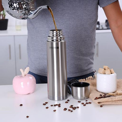 Stainless Steel Vacuum Bottle Sweat Free Leakproof Dishwasher Safe Water Bottle Silver 1Liters