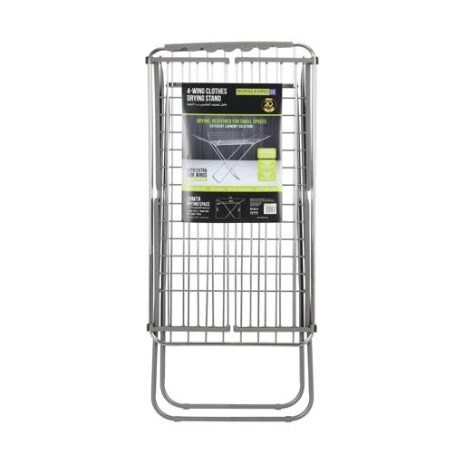 4-Wing Foldable Clothes Drying Stand – 29m Drying Space, 23kg Capacity, Aluminum Frame with Iron Legs, Indoor & Outdoor Laundry Rack – Silver