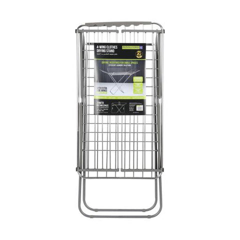4-Wing Foldable Clothes Drying Stand – 29m Drying Space, 23kg Capacity, Aluminum Frame with Iron Legs, Indoor & Outdoor Laundry Rack – Silver