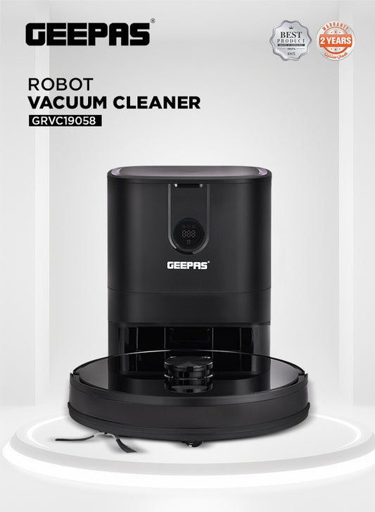 2 In 1 Wet & Dry Robot Vacuum Cleaner | LDS Navigation, TUYA App Control | 4 Cleaning Modes 2600 mAh Battery & Auto Recharge | 4 Anti Drop Sensors, Remote Control, Brushless Motor | GRVC19058 19 W Black