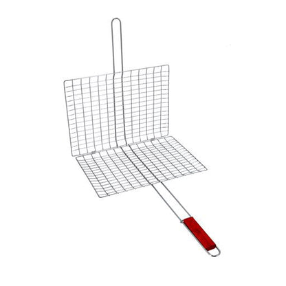 BBQ Grill Basket RF10380 – Chromium Plated Iron Grilling Basket with Wooden Handle | Portable Folding Grill for Fish, Meat, Shrimp & Vegetables