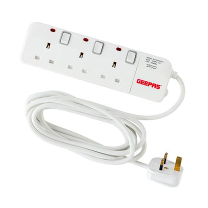 Portable Multi Socket, Extension Board, GES4083 | 3meter Cable Power Extension Socket | Multi Plug Power Cable | High Quality, Heavy Duty Power Switch White 3meter
