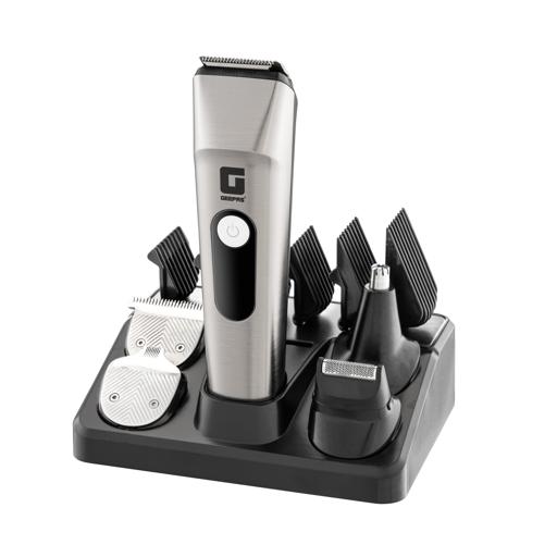 Geepas 11-in-1 Rechargeable Grooming Set- GTR59526/ with 5 Interchangeable Heads and 6 Comb Attachments, Stainless Steel Blades/ Works 2 Hours Continuously/ IPX7 Waterproof Design, Prefect for Home and Professional Styling/ 2 Years Warranty, Grey