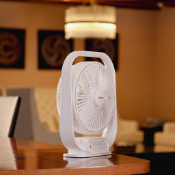 12 Inch Rechargeable Table Fan With 5 Leaf Blade, Solar Input, USB Output, GF21189 NINGF21189 White