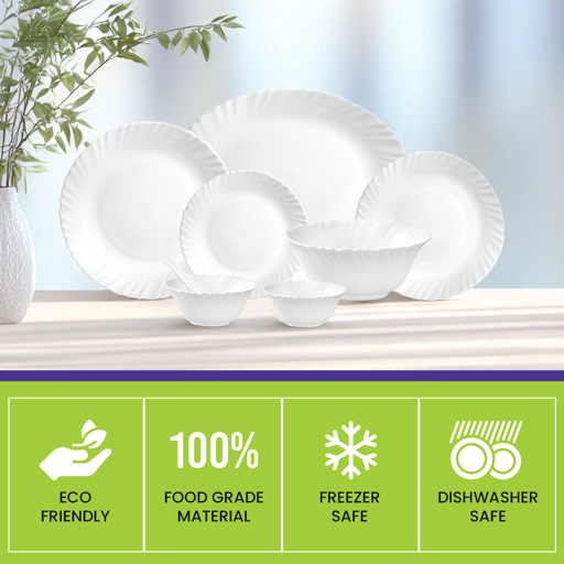 40-Piece Classic Opalware Dinner Set RF12658 | Food-Grade White Dinnerware Set for 6 | Microwave, Dishwasher & Freezer Safe | Chip-Resistant Serveware