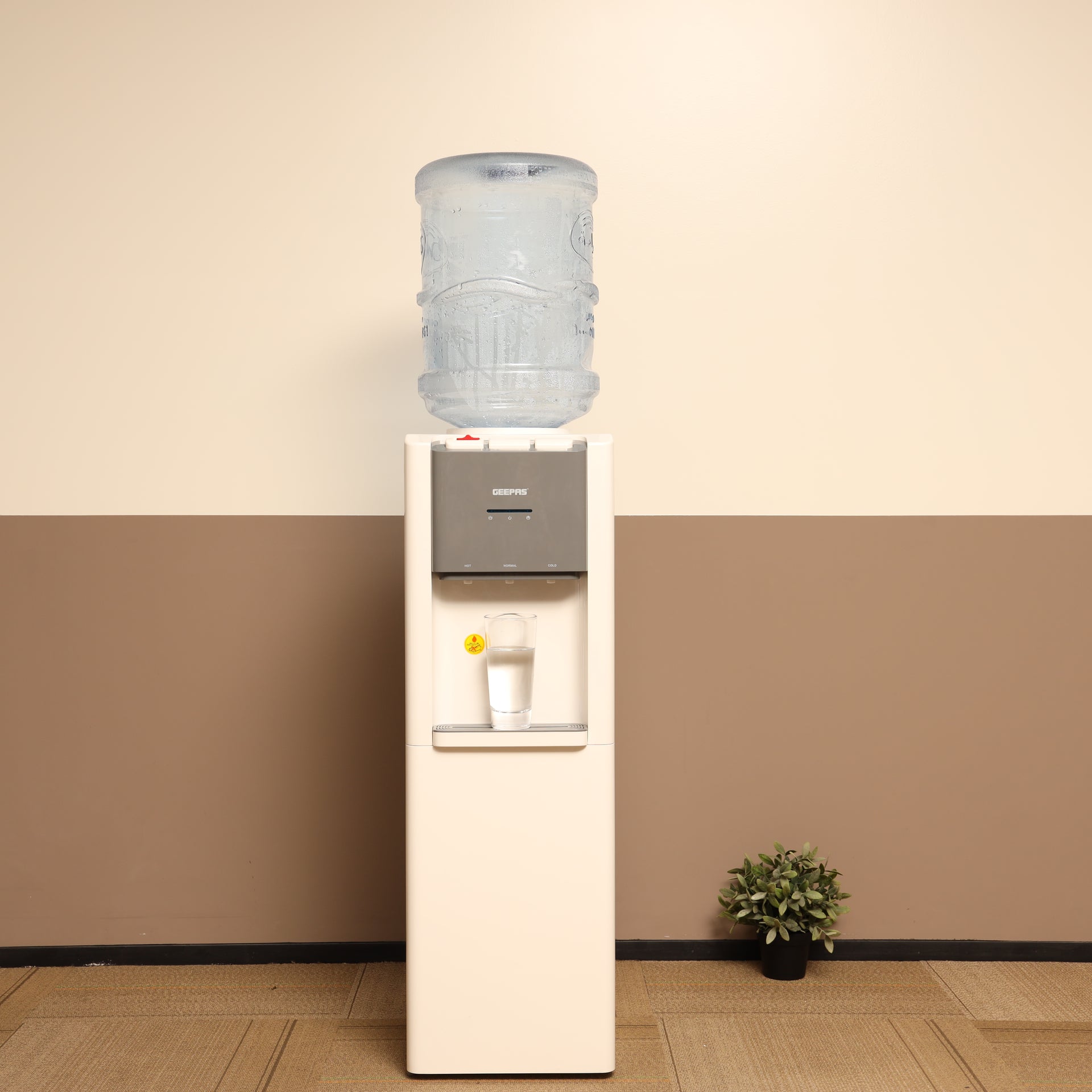 Geepas GWD17018 Hot & Cold Water Dispenser with Stainless Steel Water Tank | 3 Tap Hot Normal Cold System | Fast Cooling Compressor & Built-In Storage Cabinet | Eco-friendly