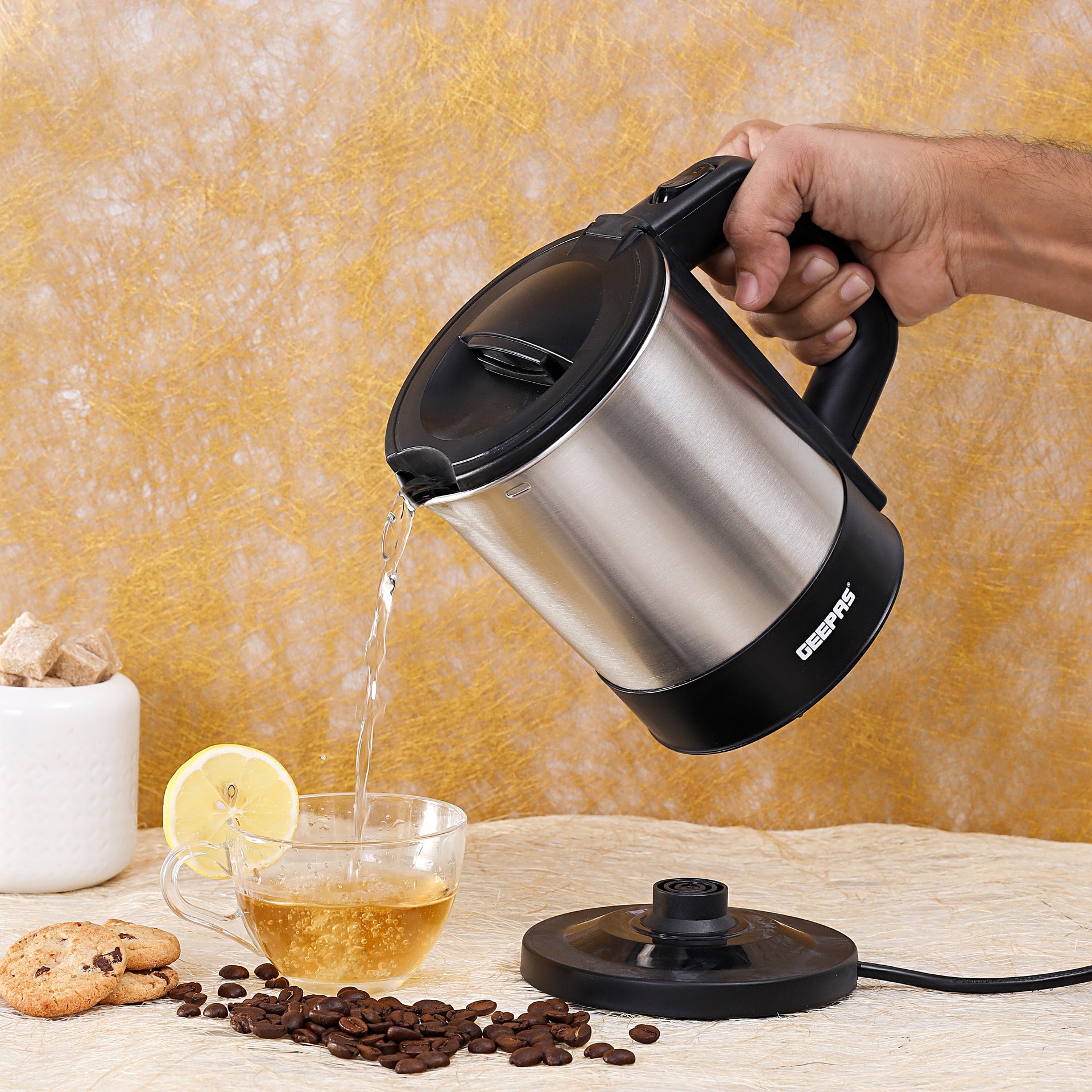 Geepas Travel Electric Kettle | Stainless Steel Housing, Boil-Dry & Overheat Protection | Heats Up Quickly & Easily| Boiler For Hot Water, Tea & Coffee | 1.0L, Cord Storage |1200W | 2 Year Warranty