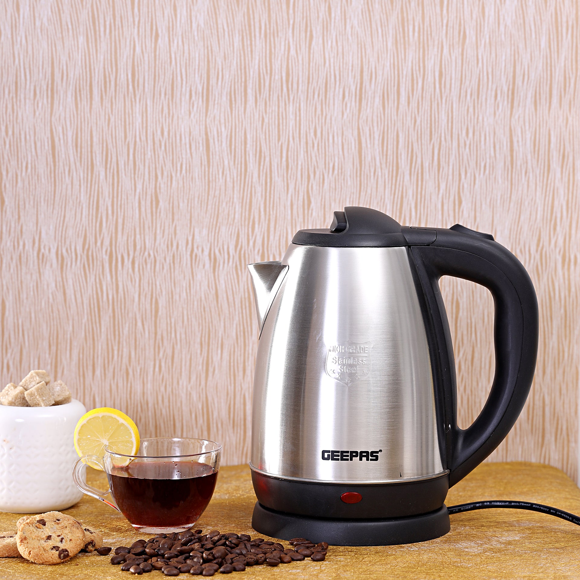 Electric Tea Kettle 1.8 L, Auto Shut Off And Boil Dry Protection, Safety Lock Lid, 360 Degree Rotational Base, Stainless Steel, Ergonomic Handle, Perfect Pour, Large Capacity 1.8 L 1500 W GK5454B Silver/Black