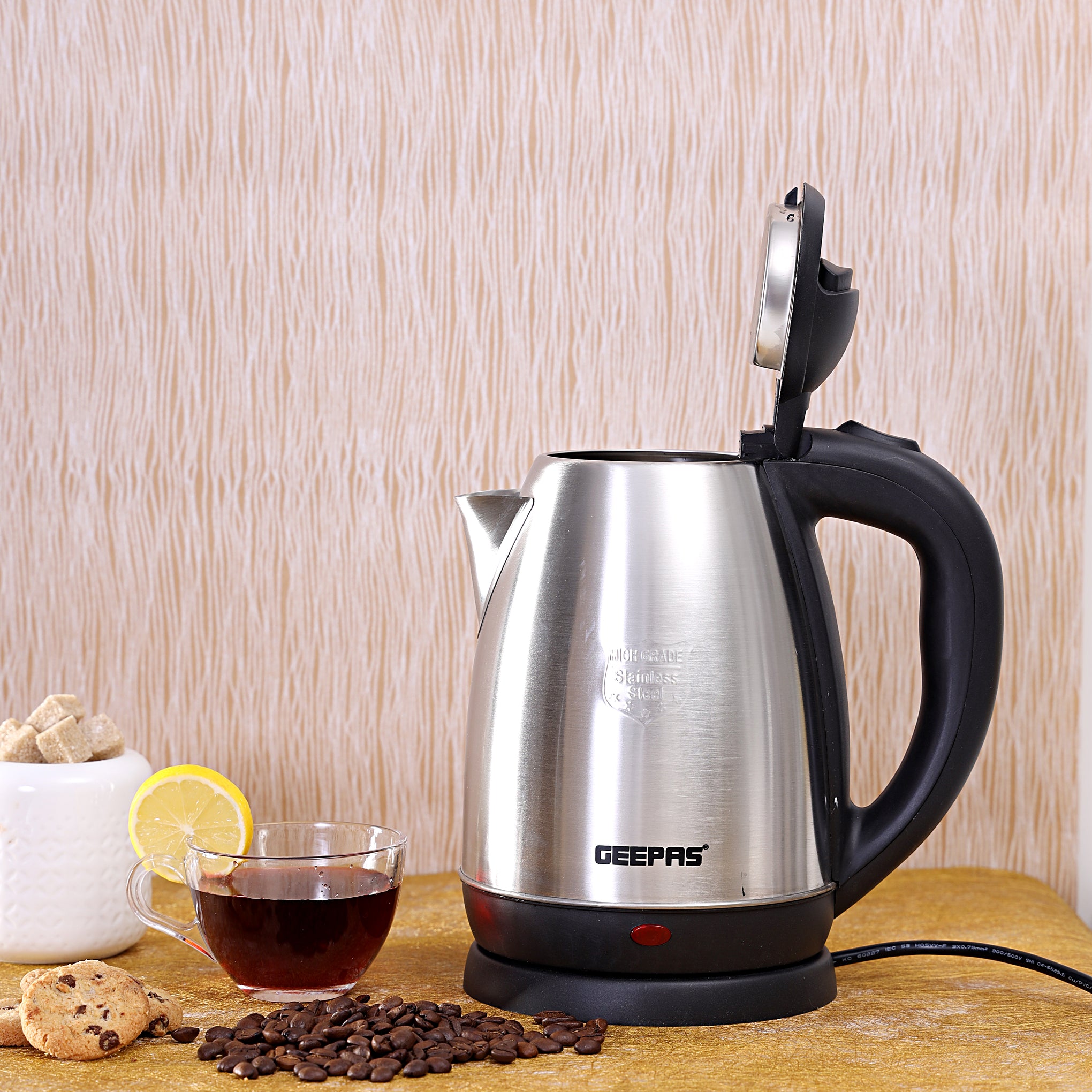 Electric Tea Kettle 1.8 L, Auto Shut Off And Boil Dry Protection, Safety Lock Lid, 360 Degree Rotational Base, Stainless Steel, Ergonomic Handle, Perfect Pour, Large Capacity 1.8 L 1500 W GK5454B Silver/Black