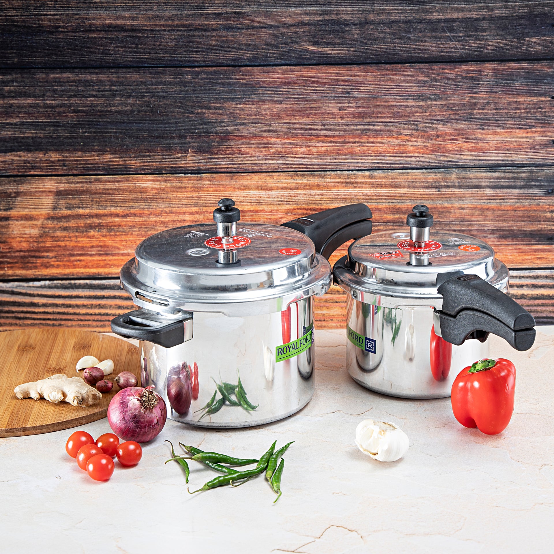 Royalford Rf8428 5 & 3 Litre Aluminum Pressure Cooker - Comfortable Handle Evenly Heating Cooker | Portable & Compact Design | Perfect For Chicken, Fish, Rice, Beef And More | Multiple Hobs, Silver