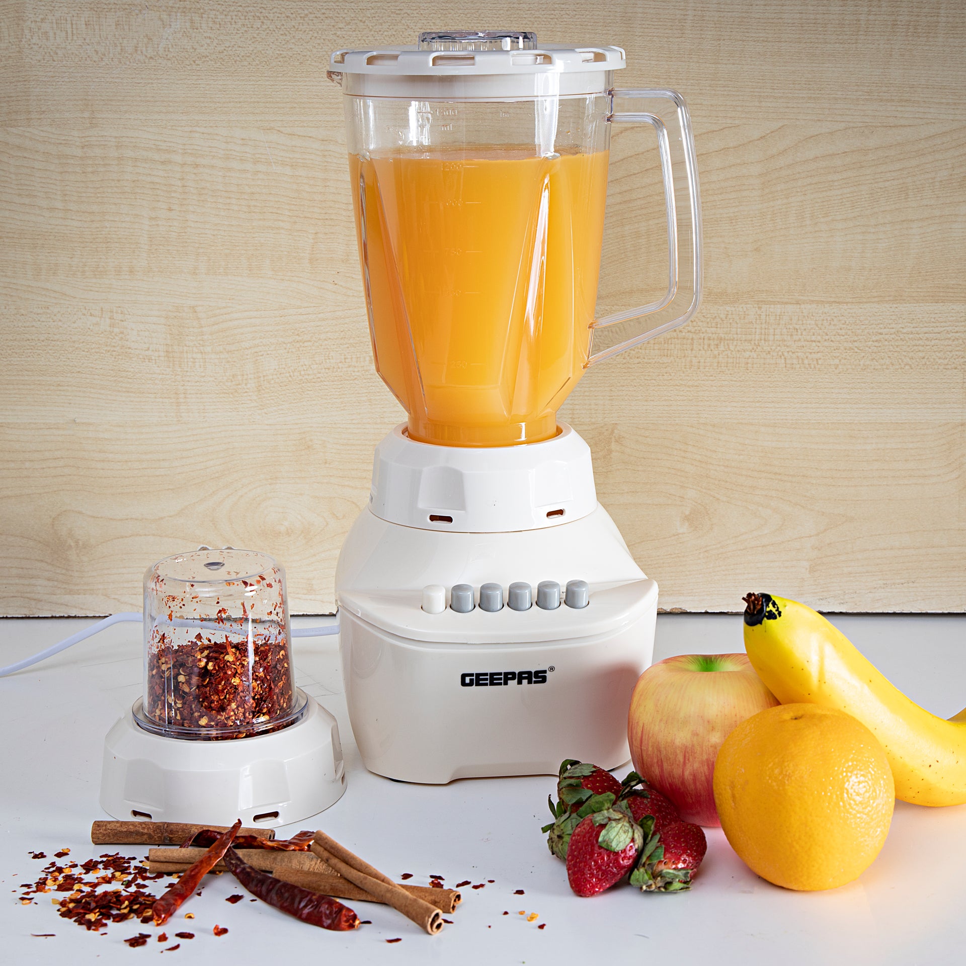 2-in-1 Blender, 1.5L Plastic Jar, 4 Speed Control with Pulse | Over Heat Protection , Powerful Motor | Chopper, Coffee Grinder & Smoothie Maker 1500 ml 400 W GSB5362 Beige