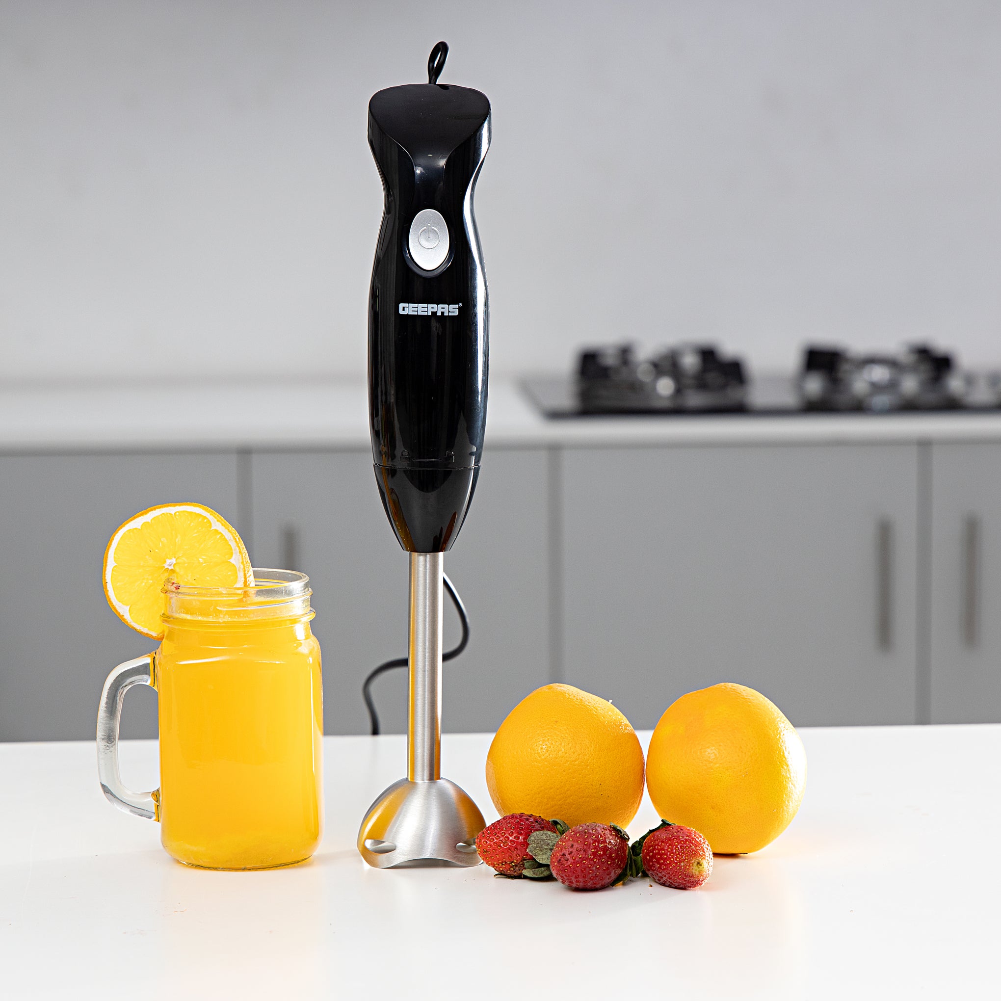 Powerful Hand Blender With Stainless Steel Blad/ Detachable Stick & Anti-Splash White Guard GHB6143 White/Pink