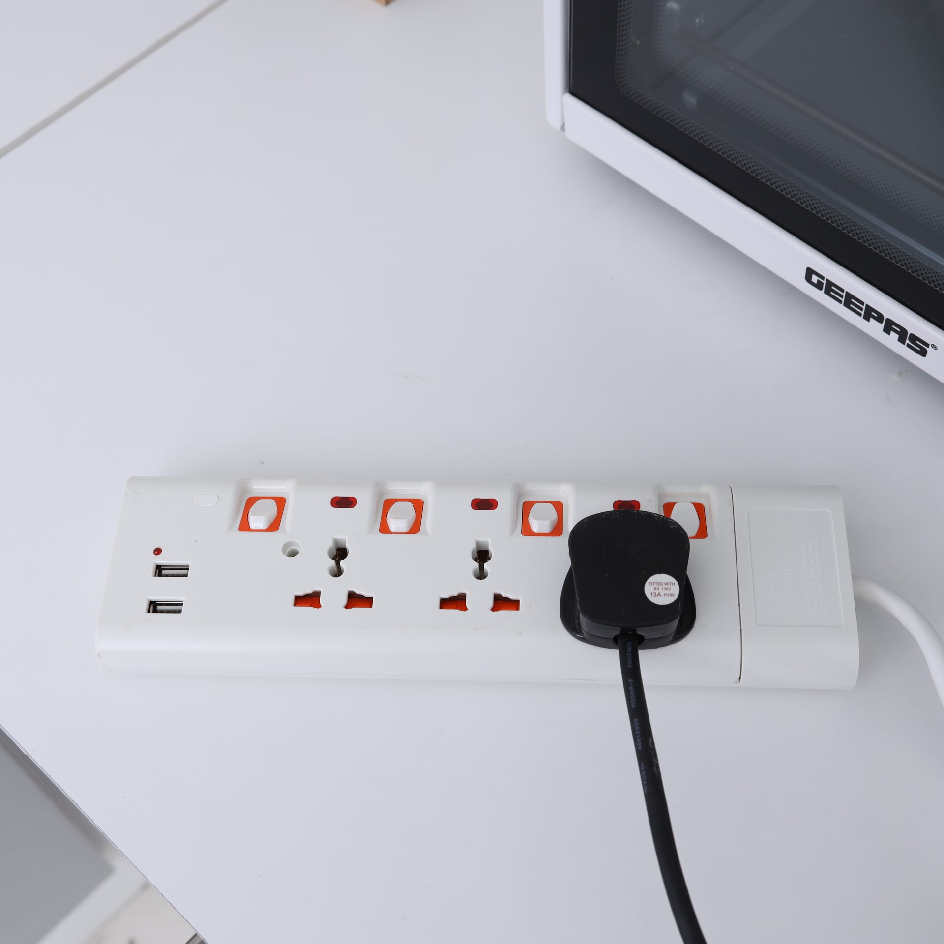 Geepas 3 Way Extension Socket with 2 USB Port - 4 Led Indicators with Power Switches | Extra Long 3m Cord, Over Current Protected | Ideal for All Electronic Devices