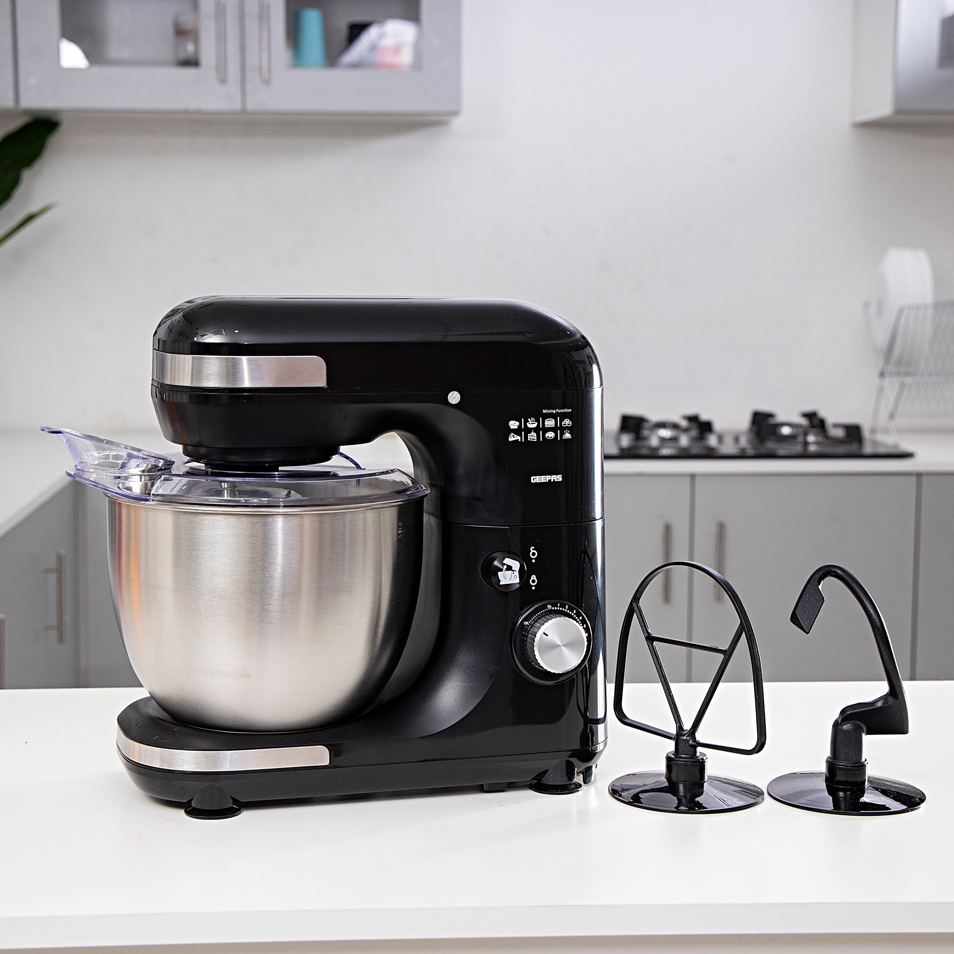 Stand Mixer With 5 Liter Stainless Steel Bowl, Powerful Copper Motor with 12 Level Mixing Control, ABS Body, Perfect for Kneading Dough, Mixing Batter, Whisking Eggs, etc. Includes a Hook, Beater Whisk, Splash Cover 5 L 800 W GSM43013 Creamy White