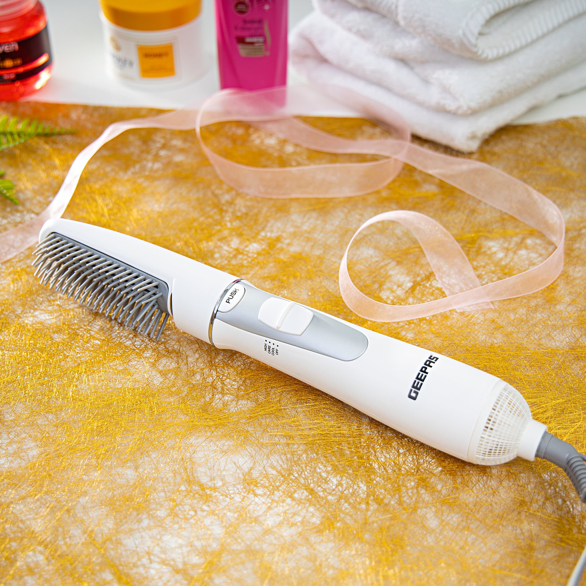 2 IN 1 Hair Styler - Hot Air Brush With 3 Temperautures Cool Air Setting Overheat Protection White/Grey 25.4x6x13.4cm