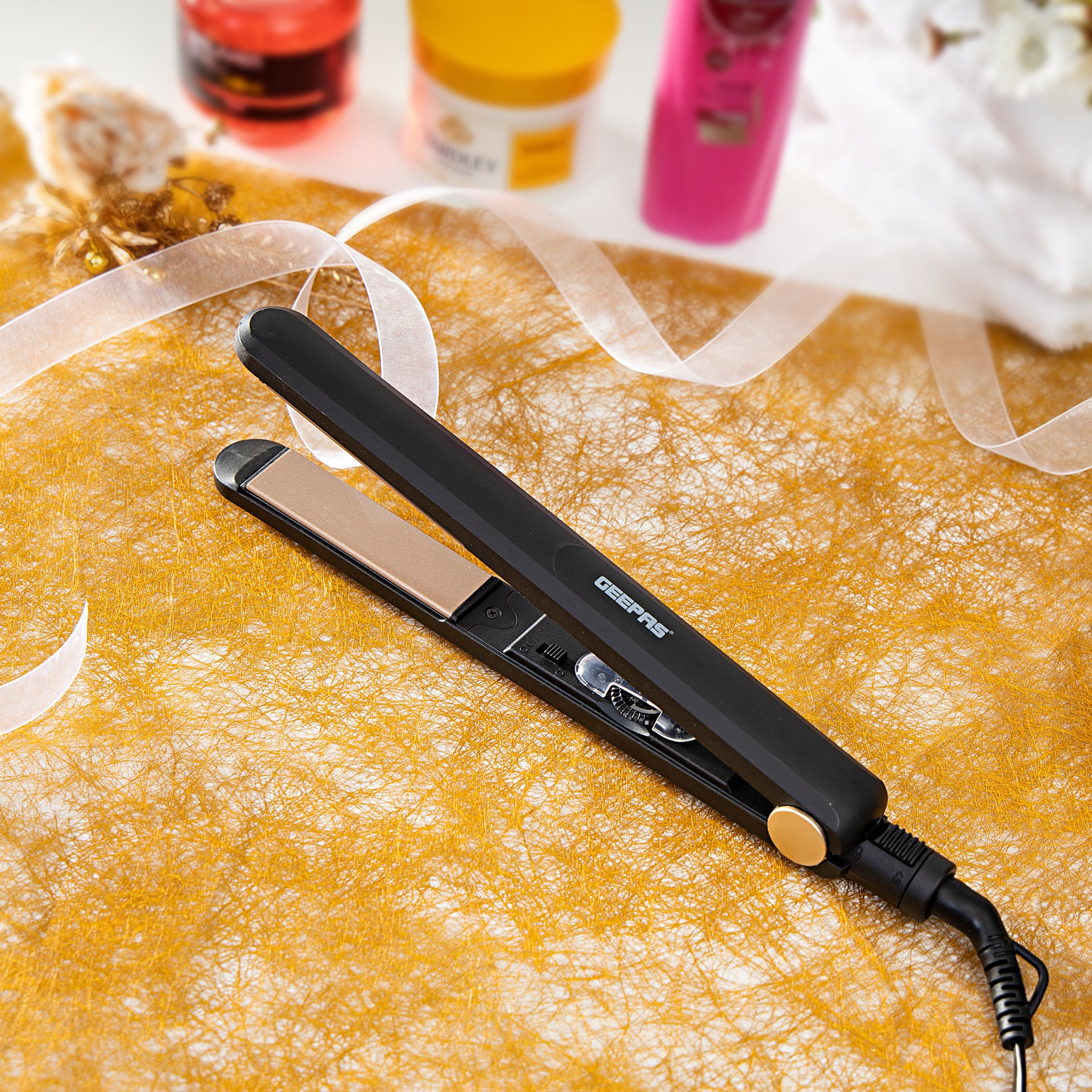 Hair Straighteners With Led Indicator Light, Ceramic Plates, Adjustable Temperature Control, Swivel Cord, Lockable Handle, PTC Heater, Hanging Loop And Portable Black 500grams