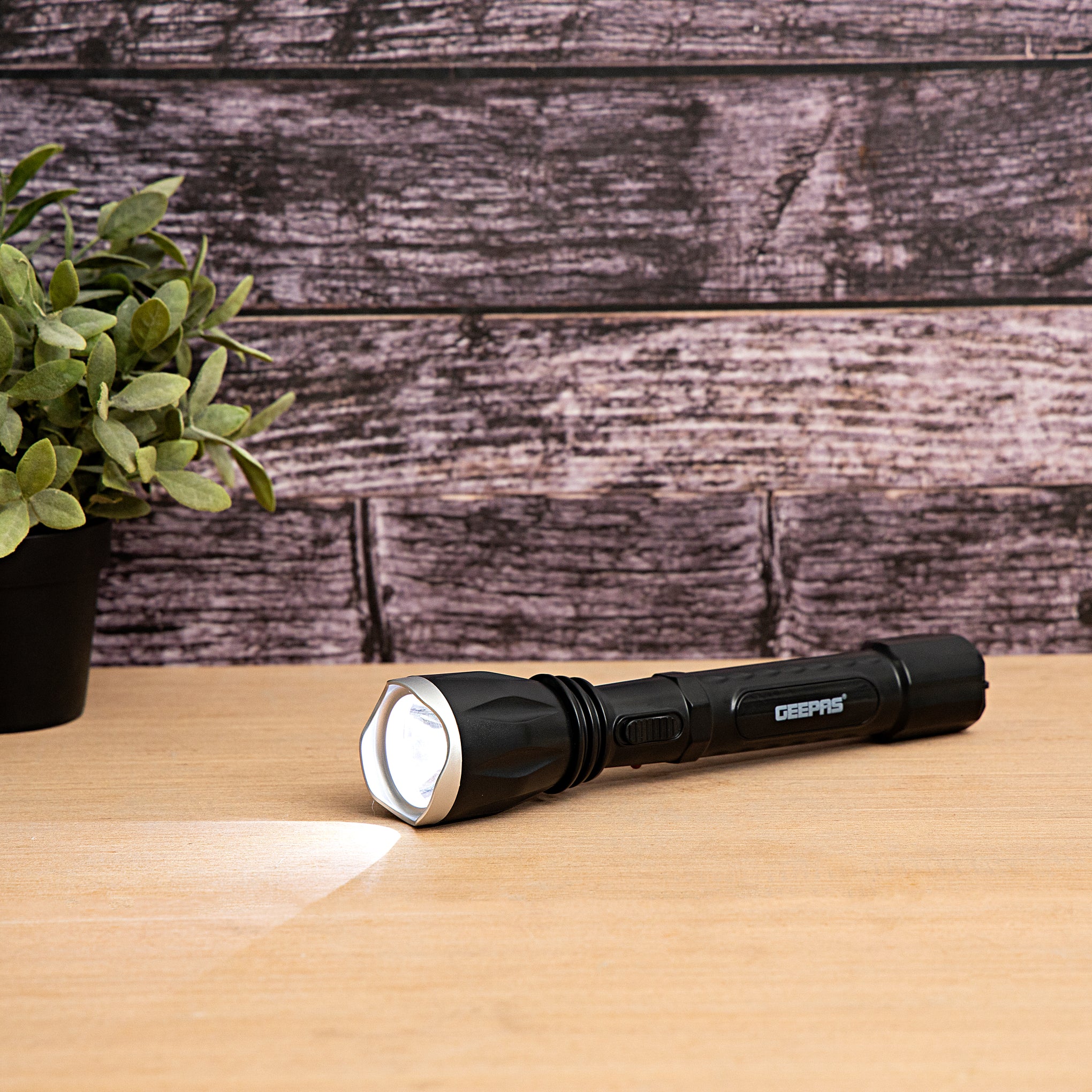 Rechargeable LED Flashlight with Hyper Bright 1W Hi-Power LED Light, Built-in 400mAh Lead Acid Battery, Black 5.5x31cm
