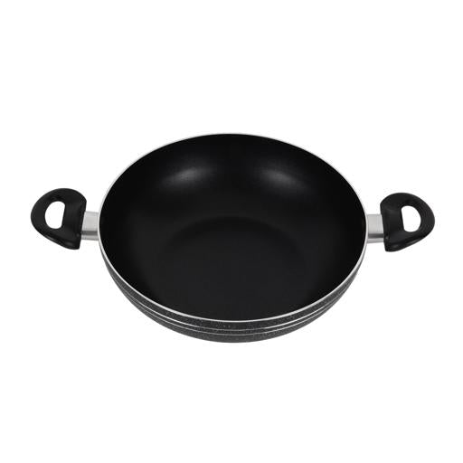 Royalford Elight Series 32 cm Aluminum Wokpan with Nonstick Coating- RF11886/ with Tempered Glass Lid and Soft Touch Bakelite Handles, 3 Layer Construction/ Induction Compatible, Perfect for Deep and Shallow Frying/ Black