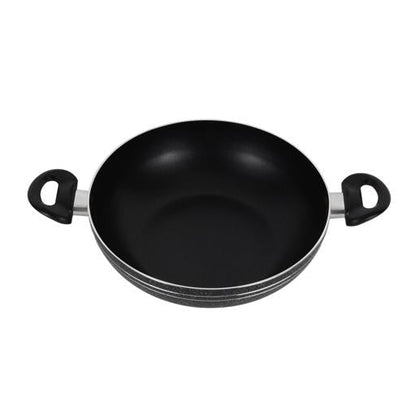 Royalford Elight Series 32 cm Aluminum Wokpan with Nonstick Coating- RF11886/ with Tempered Glass Lid and Soft Touch Bakelite Handles, 3 Layer Construction/ Induction Compatible, Perfect for Deep and Shallow Frying/ Black