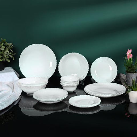 Royalford 18 Piece Classic Opalware Dinner Set | Includes Dinner, Deep and Dessert Plates and Serving Bowls | Dishwasher-Safe, Freezer and Microwave Safe |  Chip-Resistant and Food-Grade/ White WHITE