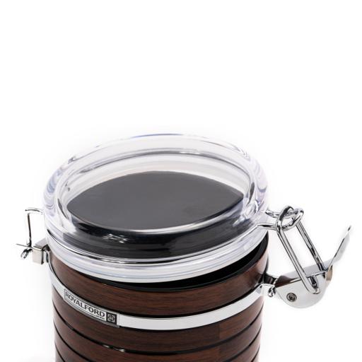 RF8223 Coffee Storage Container 1.05L | Airtight Stainless Steel Coffee Canister with CO₂ Valve | Cherrywood Finish Kitchen Storage Jar | Vacuum Food Storage Container