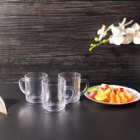 3 Pcs Glass Mug Set 8 Oz RF2752-GW | Transparent Glass Coffee & Tea Cups with Handle