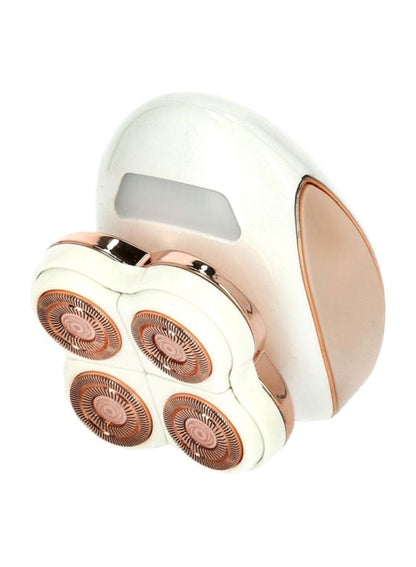 Four Heads Lady Shaver, Rechargeable, 55 Minutes Working Time, Ergonomic And Palm Perfect Design, Includes 4 Floating Heads, Gentle On All Skin Types White/Gold