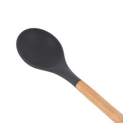 Silicone Serving Spoon with Wooden Handle 32cm – Food-Grade Non-Stick Cooking & Serving Spoon for Rice, Curries, Gravies & More