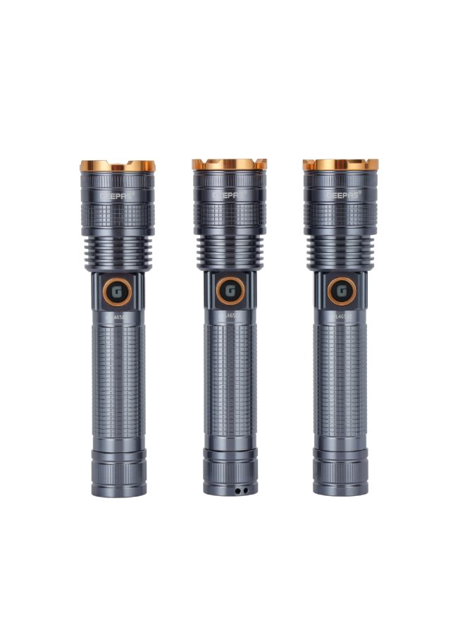 Zoomable 3 IN 1 Family Pack Rechargeable LED Flashlight| Aluminium Alloy Body | 15 W High Power LED | Type C Charging Li-ion 4000 mAh Battery| 6 Hrs working time GFL4658 Black