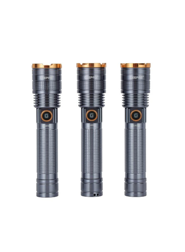 Zoomable 3 IN 1 Family Pack Rechargeable LED Flashlight| Aluminium Alloy Body | 15 W High Power LED | Type C Charging Li-ion 4000 mAh Battery| 6 Hrs working time GFL4658 Black