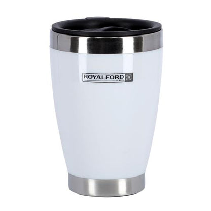 F5483WH 400ml Double Wall Travel Mug | Vacuum Insulated Stainless Steel Coffee Mug with Handle | BPA-Free Leak-Resistant Lid | Hot & Cold Travel Cup | White