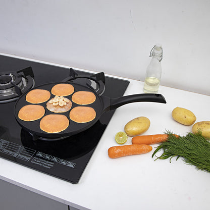 7-Slot Die-Cast Non-Stick Danish Pancake Maker With Bakelite Handle Black