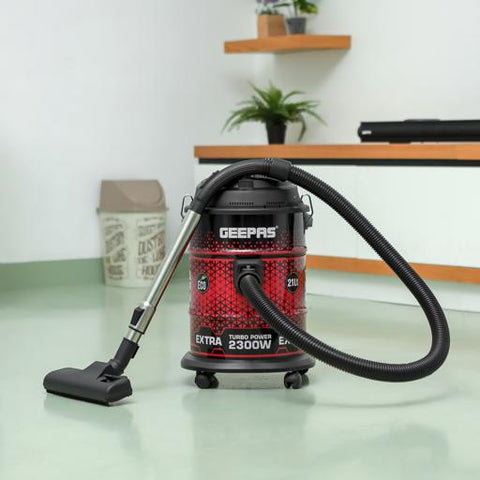 Geepas Home Cleaning Combo | 2400W Drum Vacuum Cleaner 21L (GVC19018) + 2000W Vertical Garment Steamer 1.8L (GGS25022N) | 2 Years Warranty