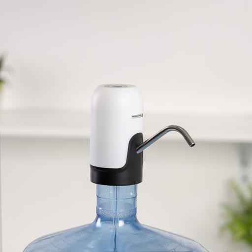 Royalford Rechargeable Water Pump RF12434 Simple Installation, Pump for Water Gallon Light Weight Pump with Easy One Touch Mechanism with LED Indicator and USB Charging White
