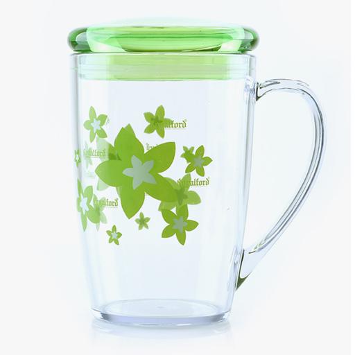 RF5656 350ml Acrylic Coffee Mug with Lid | Floral Design Travel Mug | Lightweight Reusable Cup with Handle | Hot & Cold Drink Mug