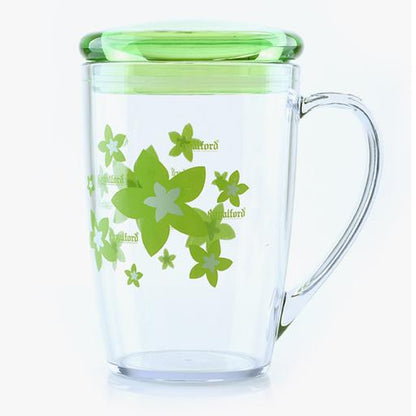 RF5656 350ml Acrylic Coffee Mug with Lid | Floral Design Travel Mug | Lightweight Reusable Cup with Handle | Hot & Cold Drink Mug