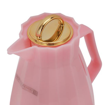 RF12131 1000ml Vacuum Flask | Pink Glass Inner with PP Outer Body | Hot & Cold Insulated Bottle | Leak-Proof Portable Flask | Pink & Golden