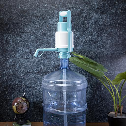 Manual Water Bottle Pump with Lock | Dolphin Drinking Water Dispenser Pump | Portable Hand Press Water Pump for 5 & 6 Gallon Bottles | White & Blue