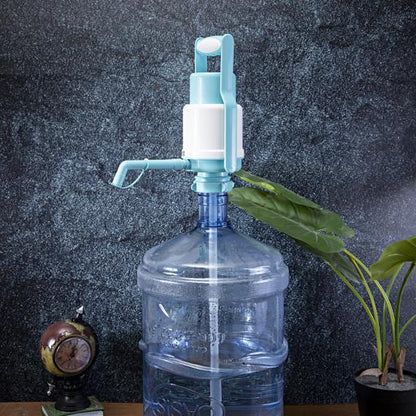 Manual Water Bottle Pump with Lock | Dolphin Drinking Water Dispenser Pump | Portable Hand Press Water Pump for 5 & 6 Gallon Bottles | White & Blue