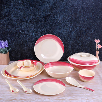64-Piece Melamine Dinner Set With 1X30Cm Oval Plate,2X36Cm Oval Plates,12X25Cm Dinner Plates,12X20Cm Dessert Plates,2X23Cm Bowls With Lid,3X15Cm Bowls,12X11Cm Soup Bowls,3X22Cm Rice Spoons,3X20Cm Spoons,12X14Cm Spoons,Serves 12,Multicolor Orange 11.6kg