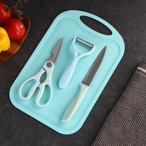Royalford 4-Piece Kitchen Gadget Set- RF12755/ Includes Y-Peeler, Utility Knife, Chopping Board, 3-in-1 Scissors Assorted Colors Assorted Colors