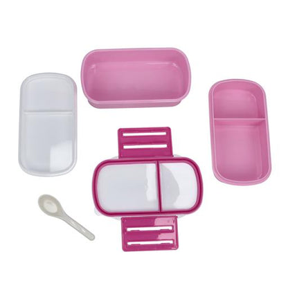 RF4399 Double Layer Airtight Lunch Box with Spoon – 2-Compartment Leak-Proof Food Container | Dishwasher & Freezer Safe | Pink