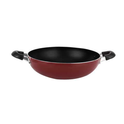 26Cm Wok Pan With Glass Lid Pfoa And Lead Free 3 Layer Non-Stick Coating Cd Bottom Heat Resistant Strong Bakelite Handle Non-Stick Coating Premium Quality Alumininum 26X7.5 Cm Red