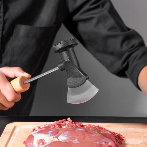 Royalford 2-in-1 Meat Tenderizer with Axe Knife RF12453 Beech Wood Handle, Stylish and Long Classic Design, Chop and Tenderise Meat Pieces, Used for Steak, Chicken, Fish Multicolor